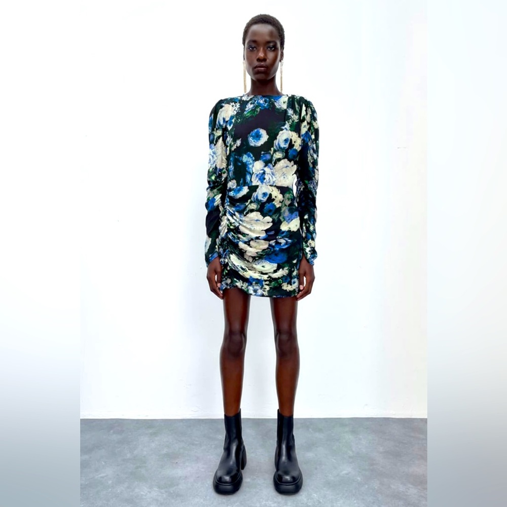 Zara Blue Floral Dress Size Medium